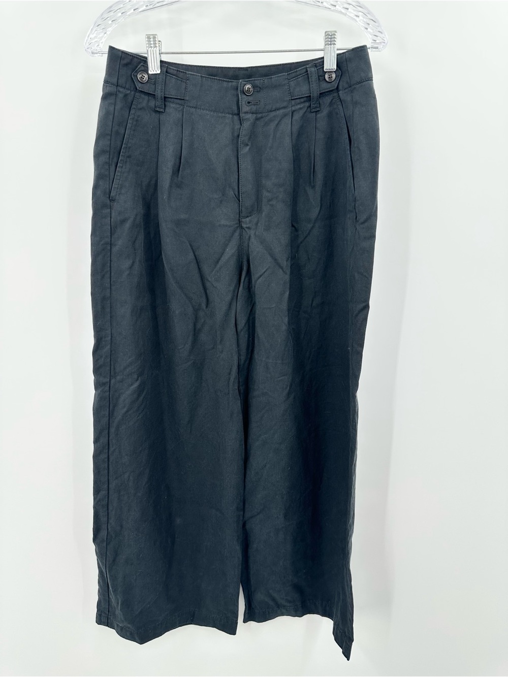 Madewell Women's Black Linen Blend Wide Leg Pleated Trouser Pants Size 6P